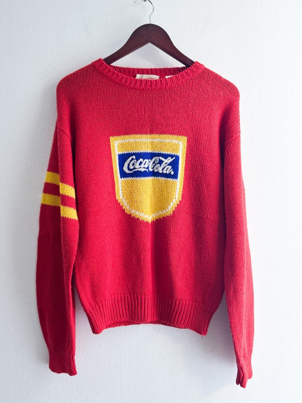 Vintage 80s Promotional Coca-Cola Varsity Sweater Spell Out Logo Knit Collegiate